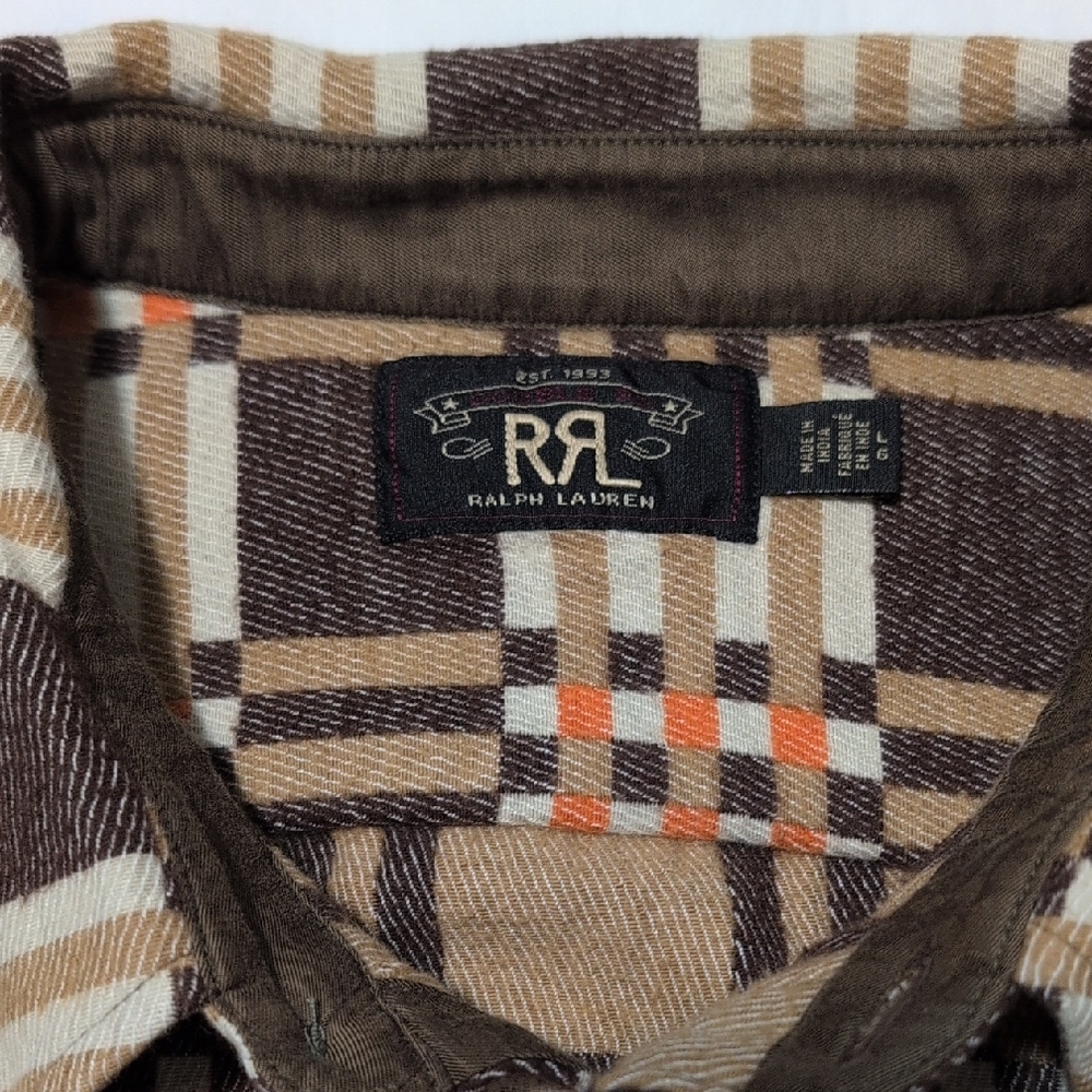 Ralph Lauren Double RL Brown and Tan Casual Button Down Shirt - Picture 4 of 14